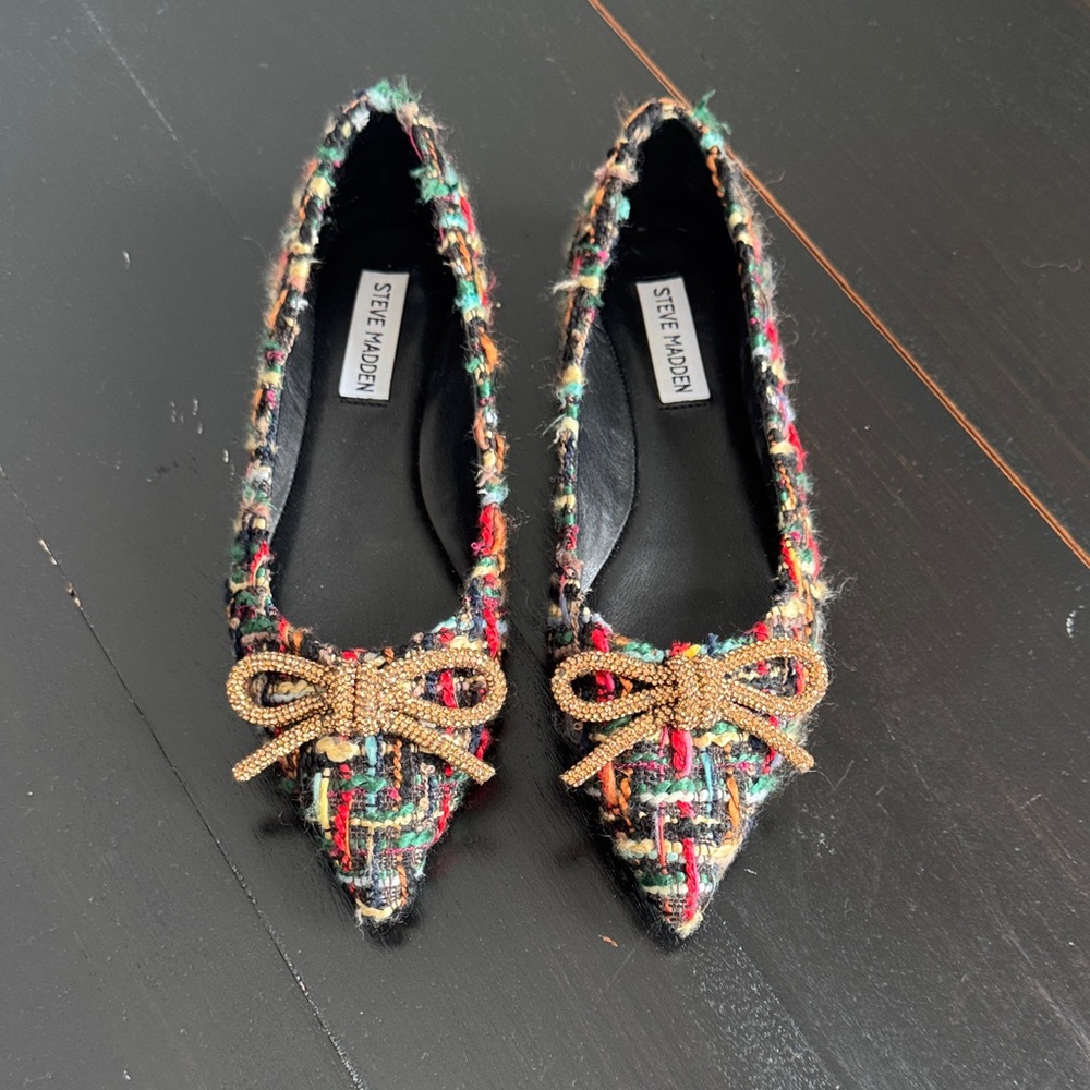 Steve Madden Elina Tweed Flats with Bow Size 6.5